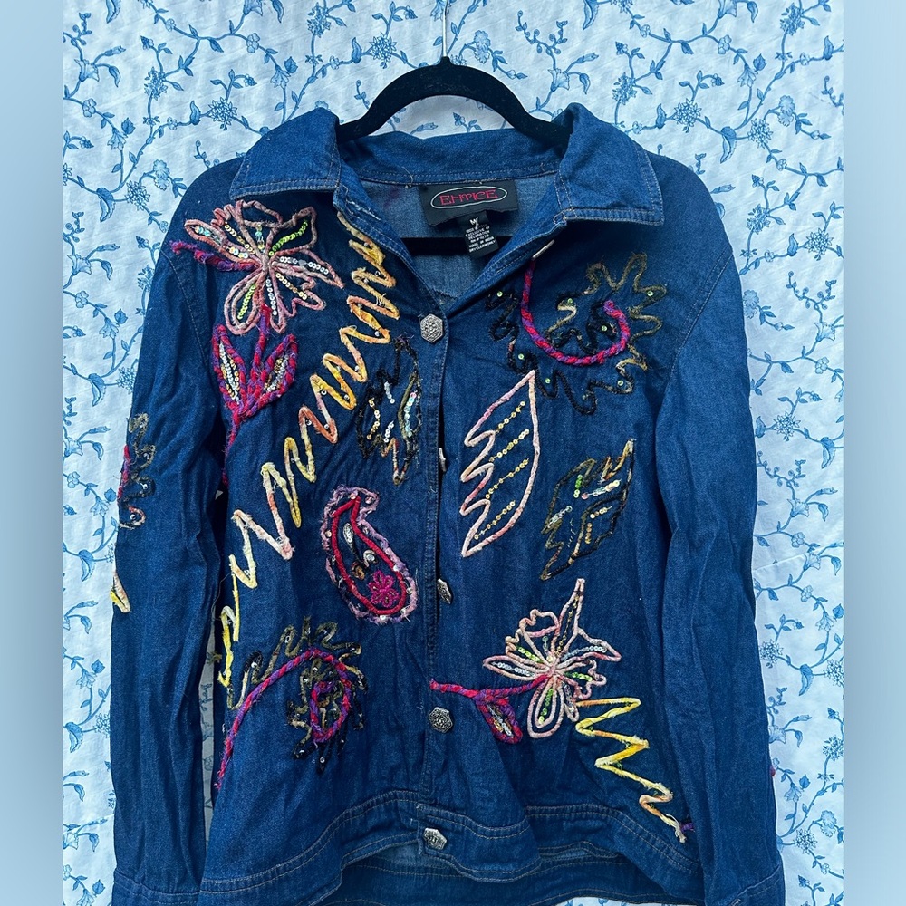 Entice Artsy Floral Embroidered Jean Jacket